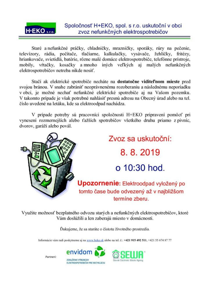 Zber elektroodpadu 8.8.2019