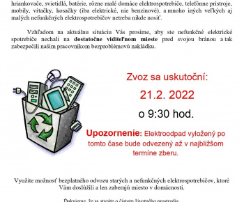 Aktuality / OZNAM - Zber elektorodpadu sa uskutoční dňa 21.2.2022 - foto