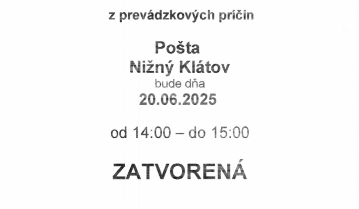 Fotka - OZNAM - pošta dočasná zmena 