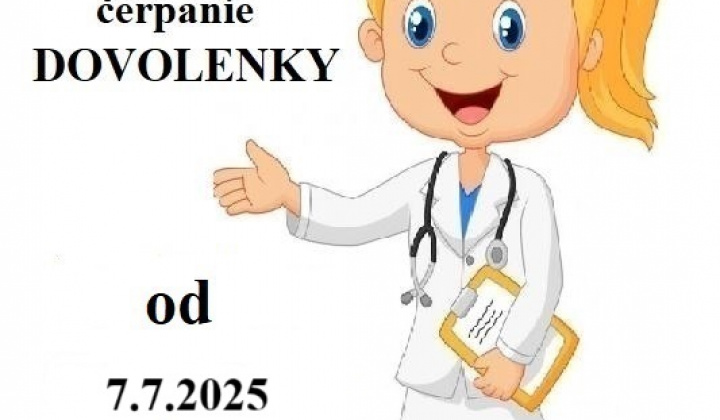 Fotka - OZNAM - MUDr. Golianová - dovolenka od 7.7.2025 do 14.7.2025