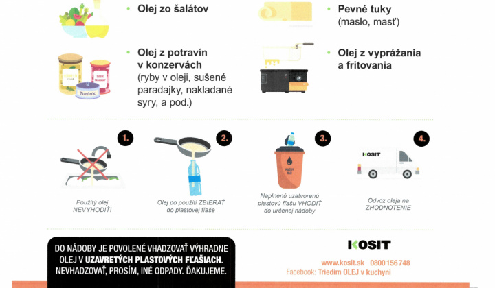 Fotka - OZNAM - zber jedlých olejov a tukov v našej obci - zberná nádoba je označená a umiestnená pri obecnom úrade