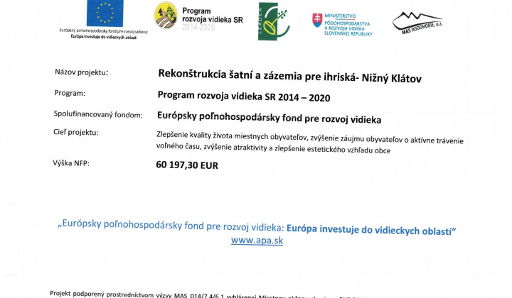Fotka - Rekonštrukcia šatní a zázemia pre ihriská - Nižný Klátov 