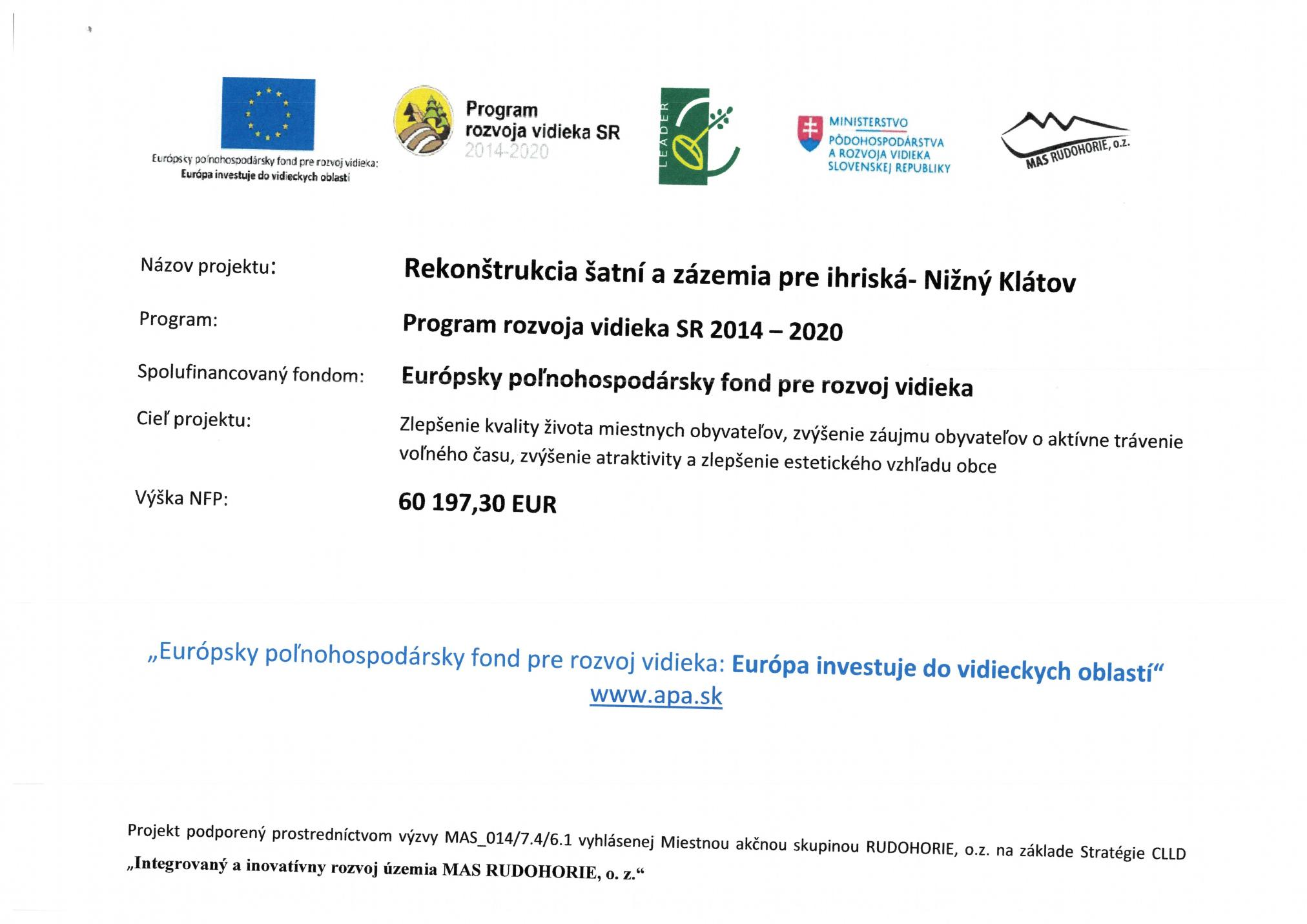 Fotka - Rekonštrukcia šatní a zázemia pre ihriská - Nižný Klátov