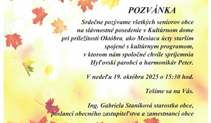 Fotka - POZVÁNKA - úcta k starším 19.10.2025