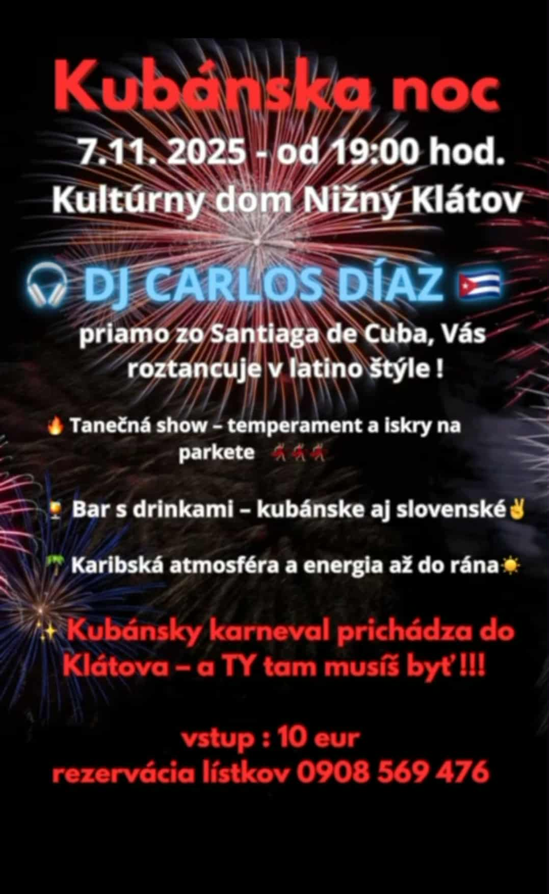 Fotka - POZVÁNKA - Kubánska noc v Nižnom Klátove dňa 7.11.2025