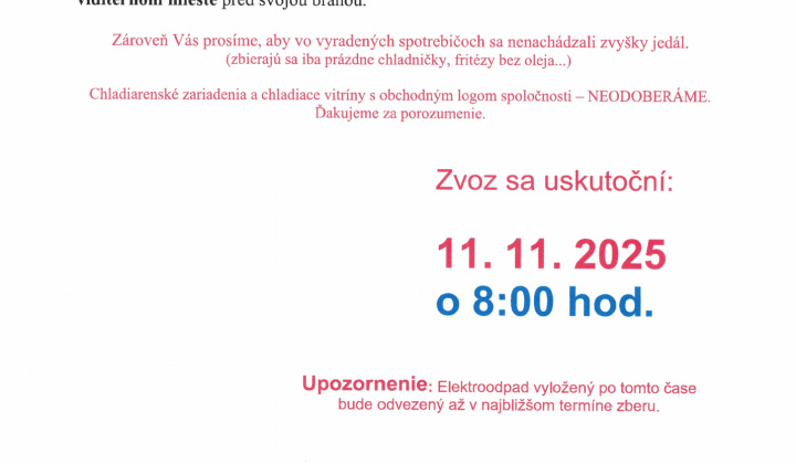 Fotka - OZNAM - zber elektro odpadu 11.11.2025
