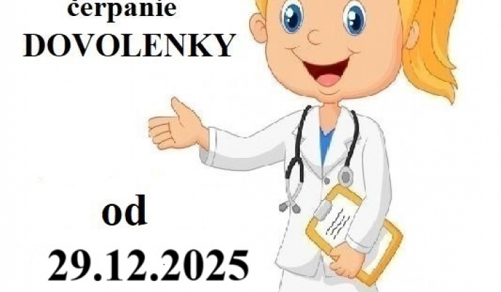 Fotka - OZNAM - MUDr. Golianová - dovolenka od 29.12.2025 do 2.1.2025