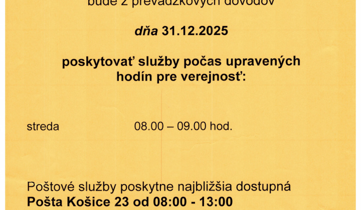 Fotka - Pošta ZATVORENÁ 31.12.2025