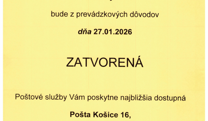 Fotka - OZNAM - pošta zatvorená 27.1.2026