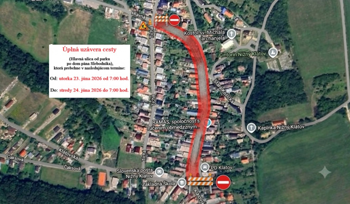 Fotka - OZNAM - úplná uzávera cesty