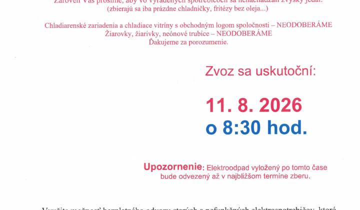 Fotka - Zber elektroodpadu - 11.8.2026