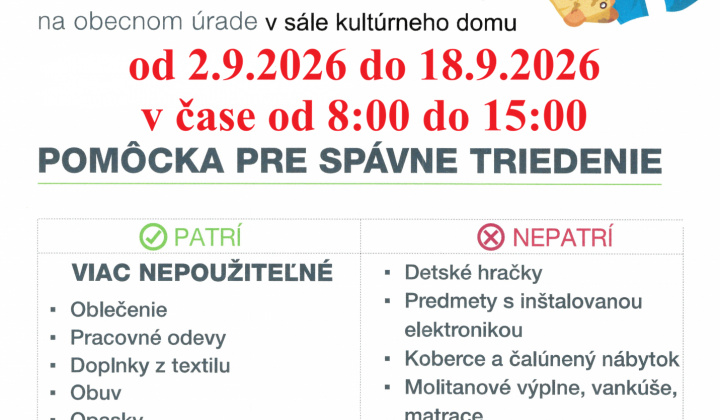 Fotka - Zber šatstva  - od 2.9.2026 do 18.9.2026
