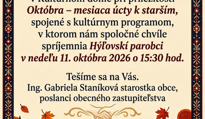 Fotka - POZVÁNKA - úcta k starším 11.10.2026 o 15:30