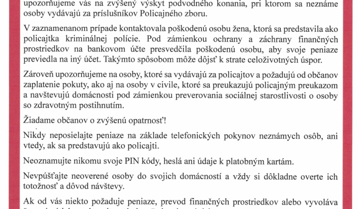 Fotka - OZNAM - POZOR NA PODVODNÍKOV