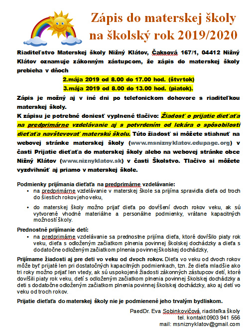 Fotka - Zverejnenie zápisu do MŠ
