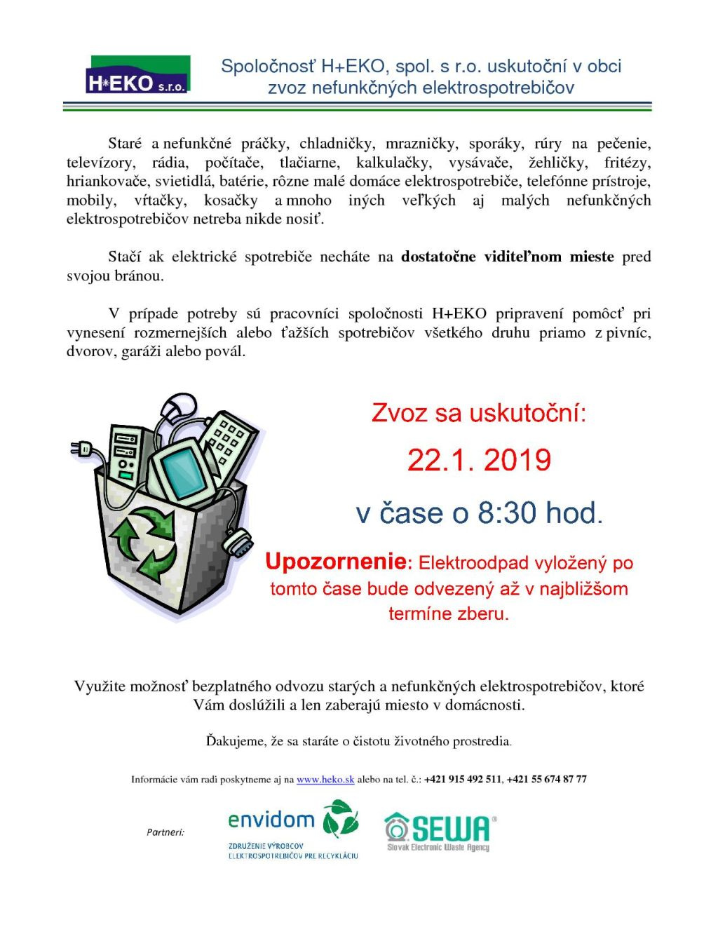 Fotka - Zber elektroodpadu 22.1. 2019 (utorok) v čase o 8:30 hod