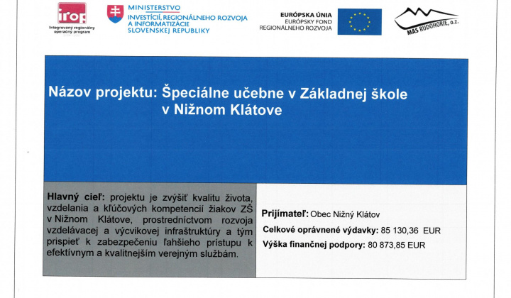 Fotka - Špeciálne učebne v základnej škole v NIžnom Klátove 