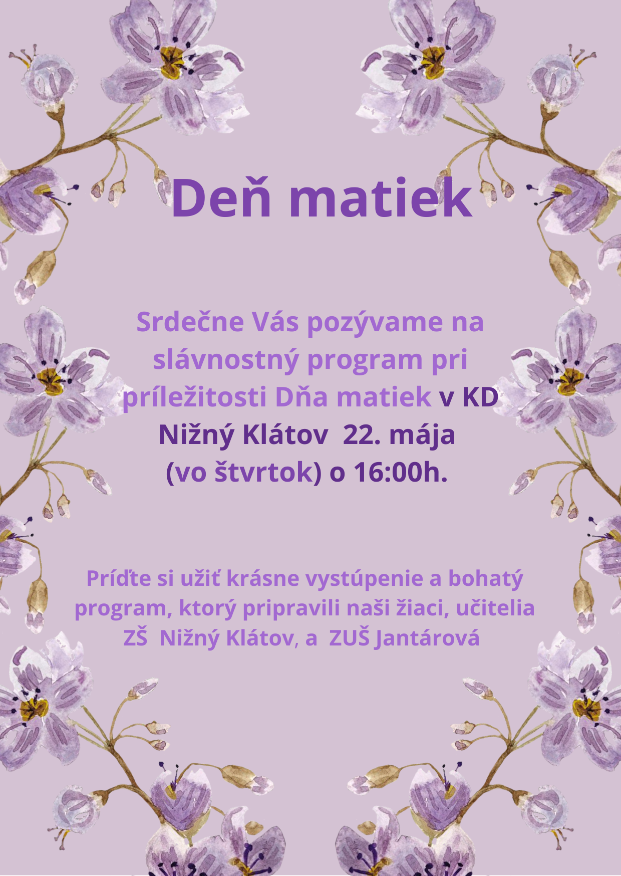 Fotka - POZVÁNKA - Deň matiek 22.5.2025