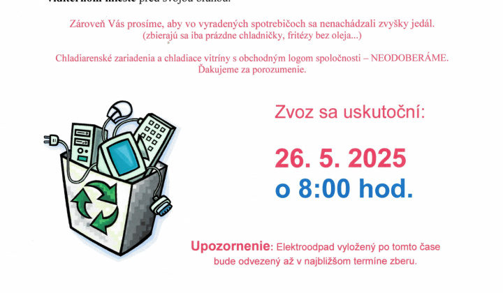 Fotka - OZNAM - zber elektroodpadu 26.5.2025