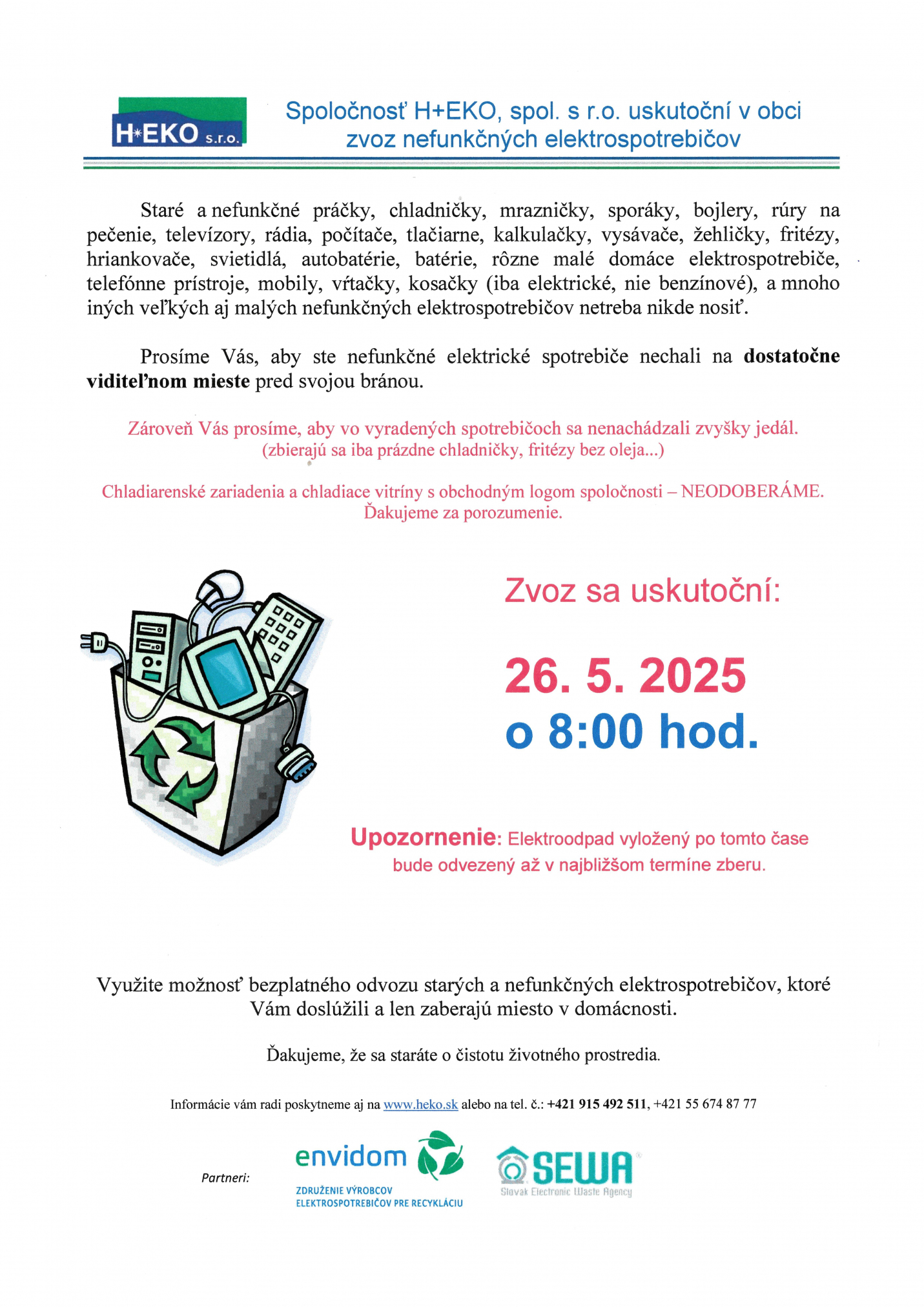 Fotka - OZNAM - zber elektroodpadu 26.5.2025