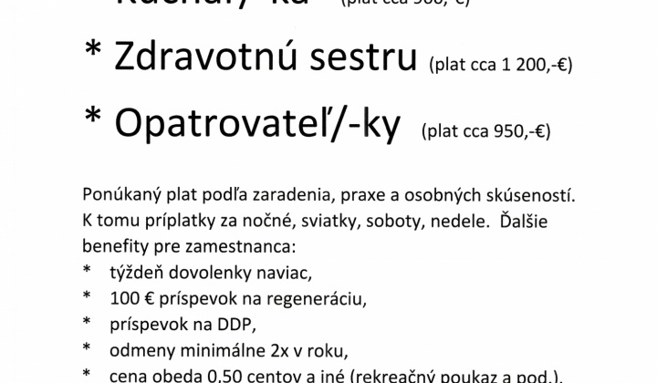 Fotka - OZNAM - voľné pracovné miesto - Šemša