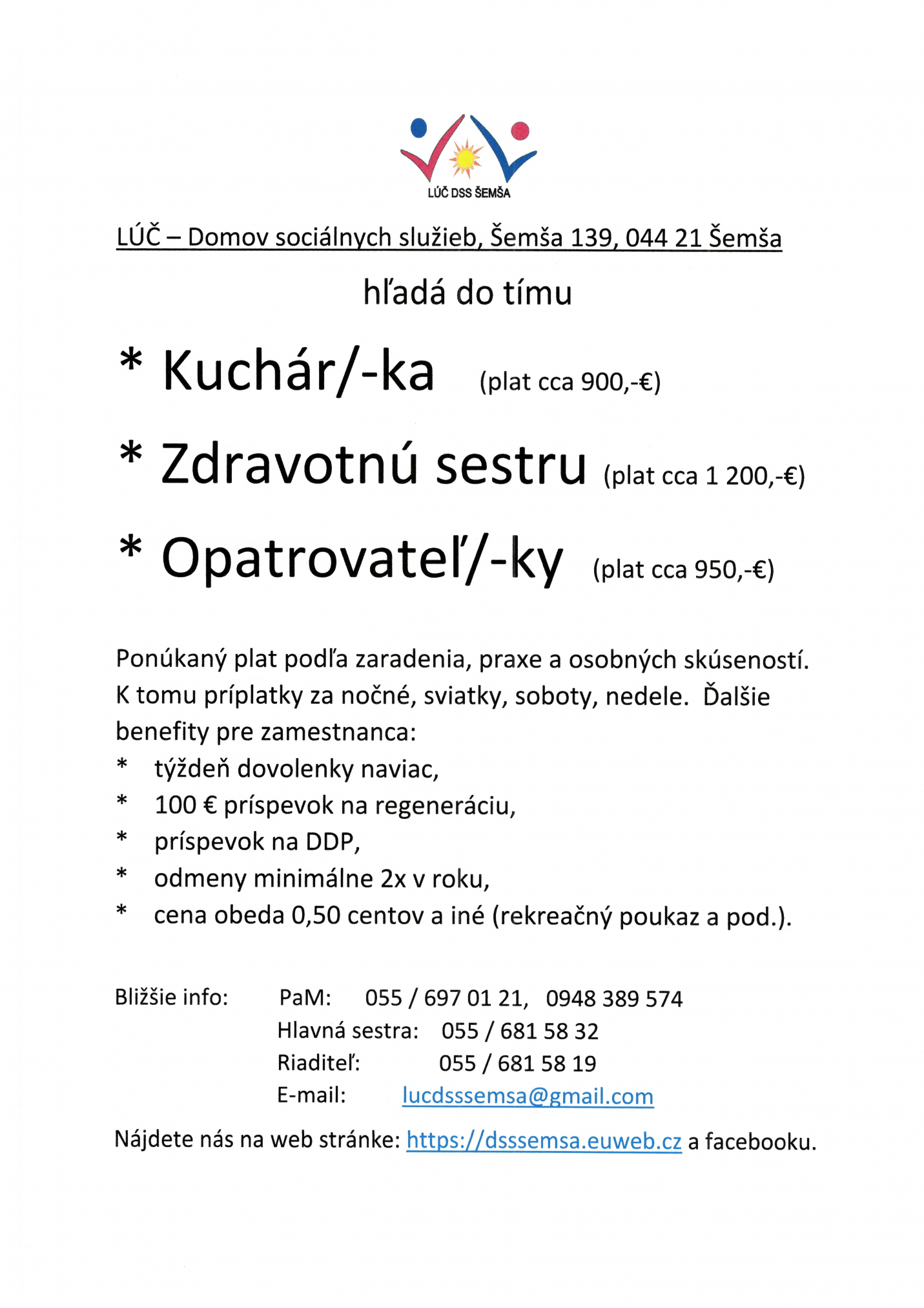 Fotka - OZNAM - voľné pracovné miesto - Šemša